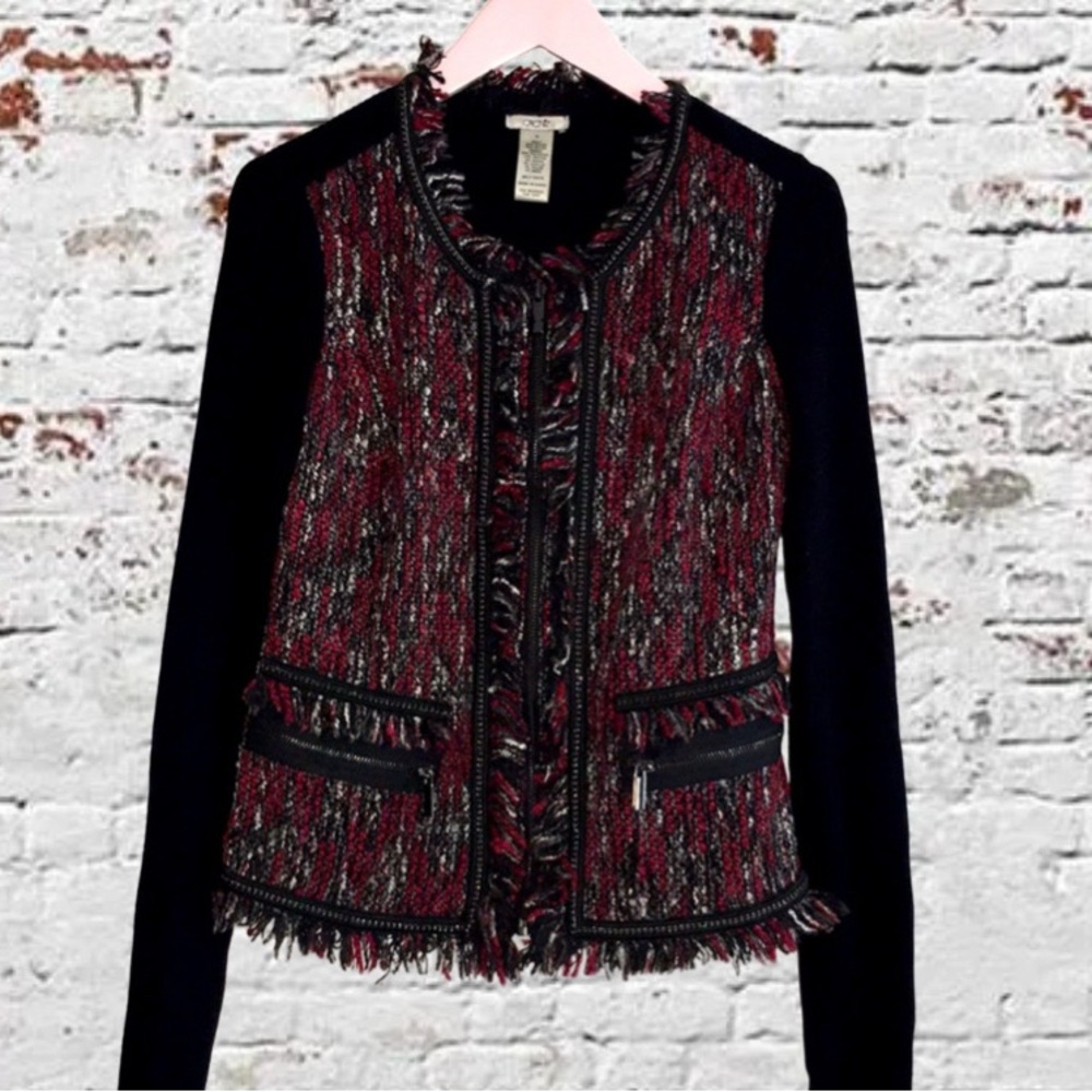 Cache, Blk/Red, Zip Up Sweater, Size Med. - image 1